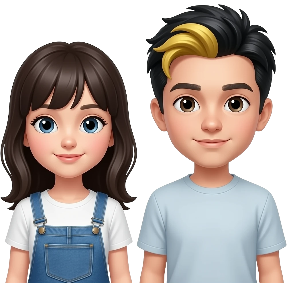 Pero que la niña lleve vaqueros y el niño sea blanquito con el pelo negro y mechas de color amarillo emoji