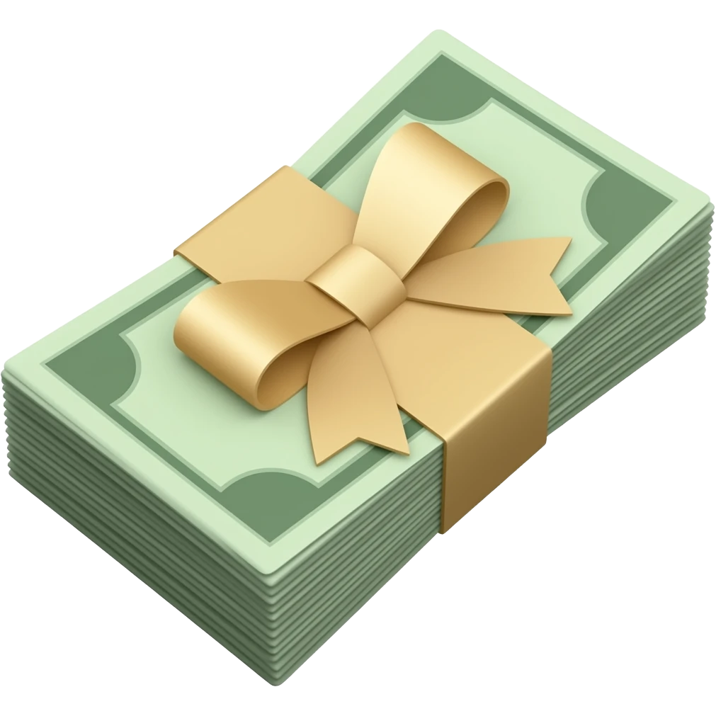 un fajo de billetes envuelto en un lazo beige, al estilo del emoji de la manzana emoji