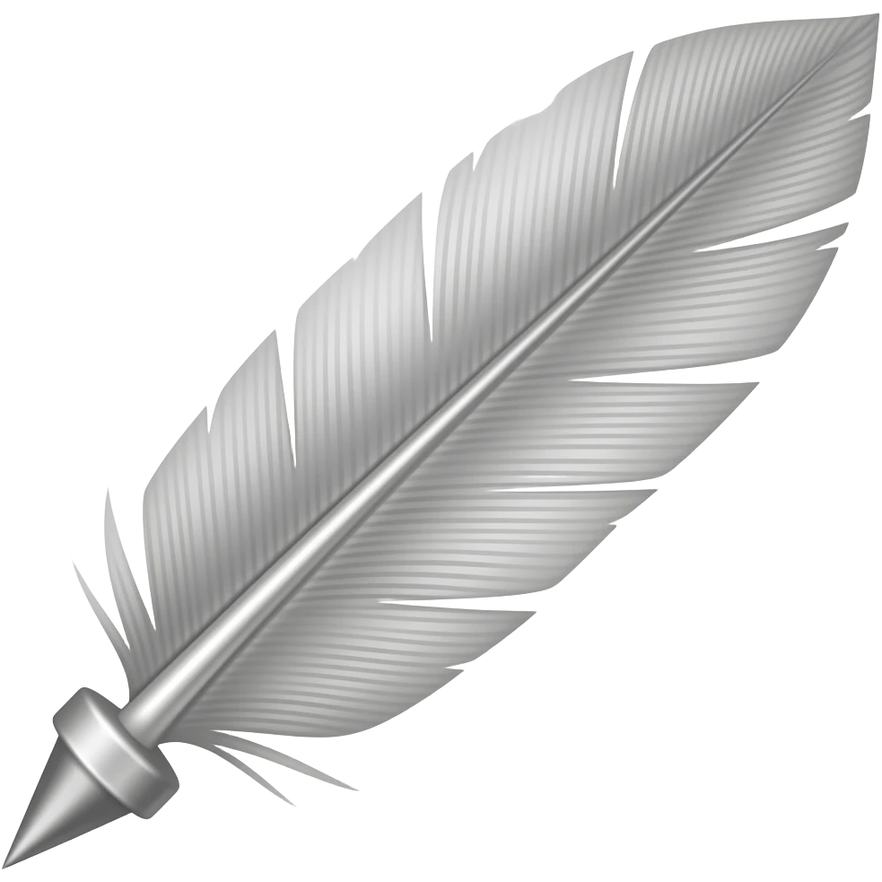 no background show a sleek gray feathered arrow shaft pointing down and to the left like it's being shot - NO BACKGROUND emoji