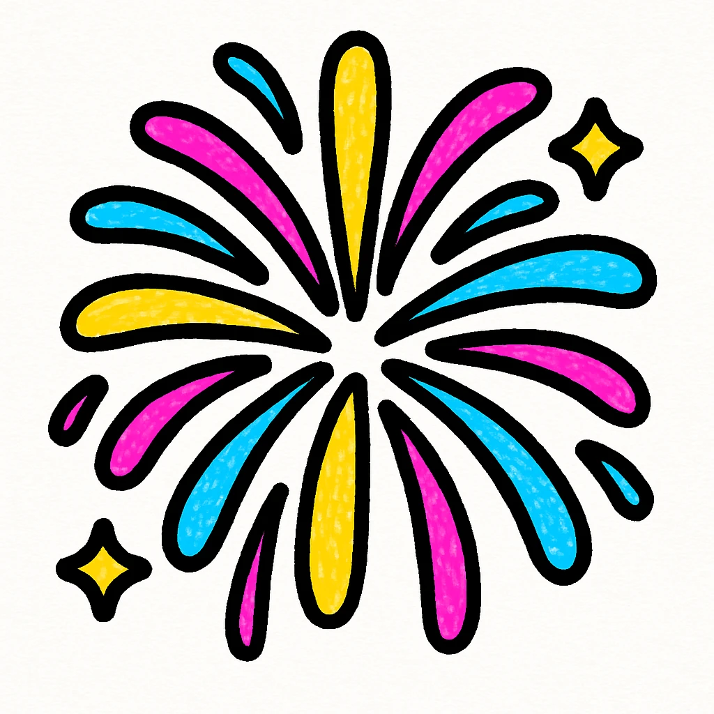 single firework burst, vibrant colors, radiating lines, celebratory, glowing effect emoji