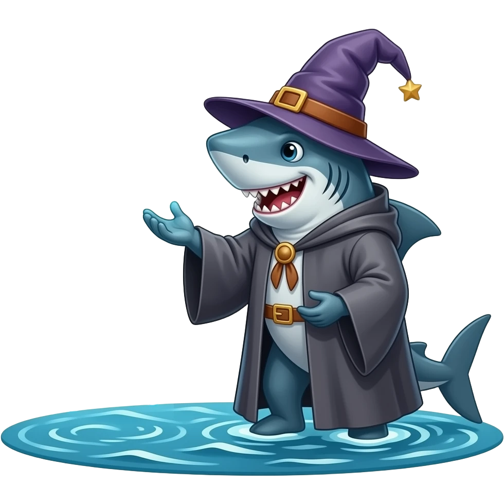 A shark wizard casting a spell to make it rain emoji