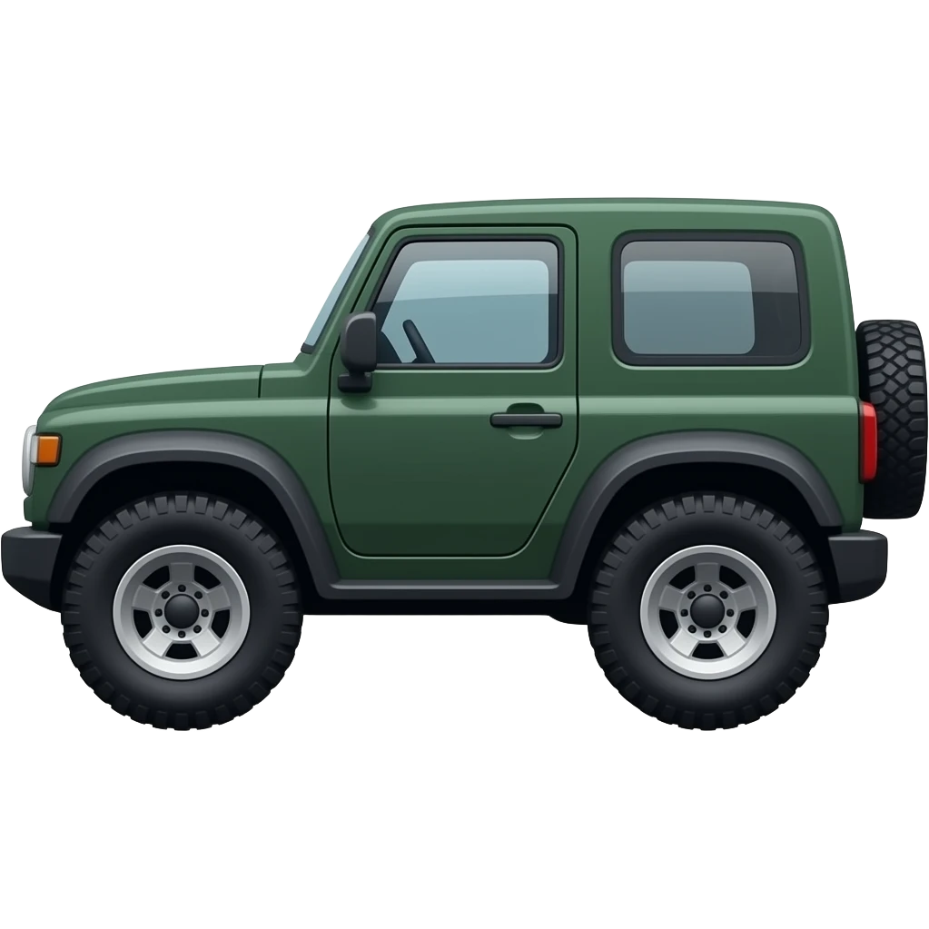 side view of an unlabeled dark-green off-roader, classic emoji style, left facing emoji