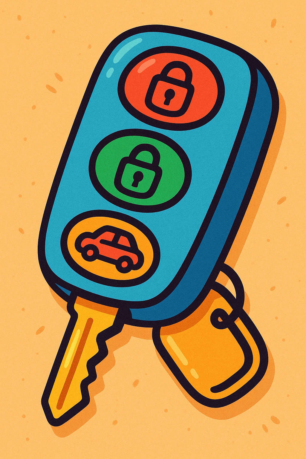 car remote key, cartoon style, bold lines, playful colors emoji
