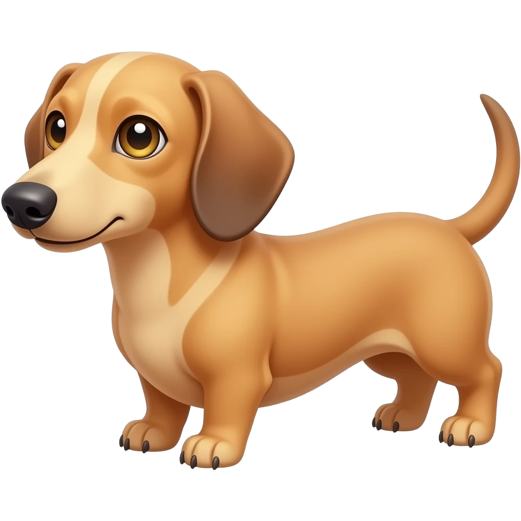A small, thin dachshund with a narrow snout/muzzle, dark pink colored nostrils, and a creamy blonde colored coat, with gold colored eyes emoji