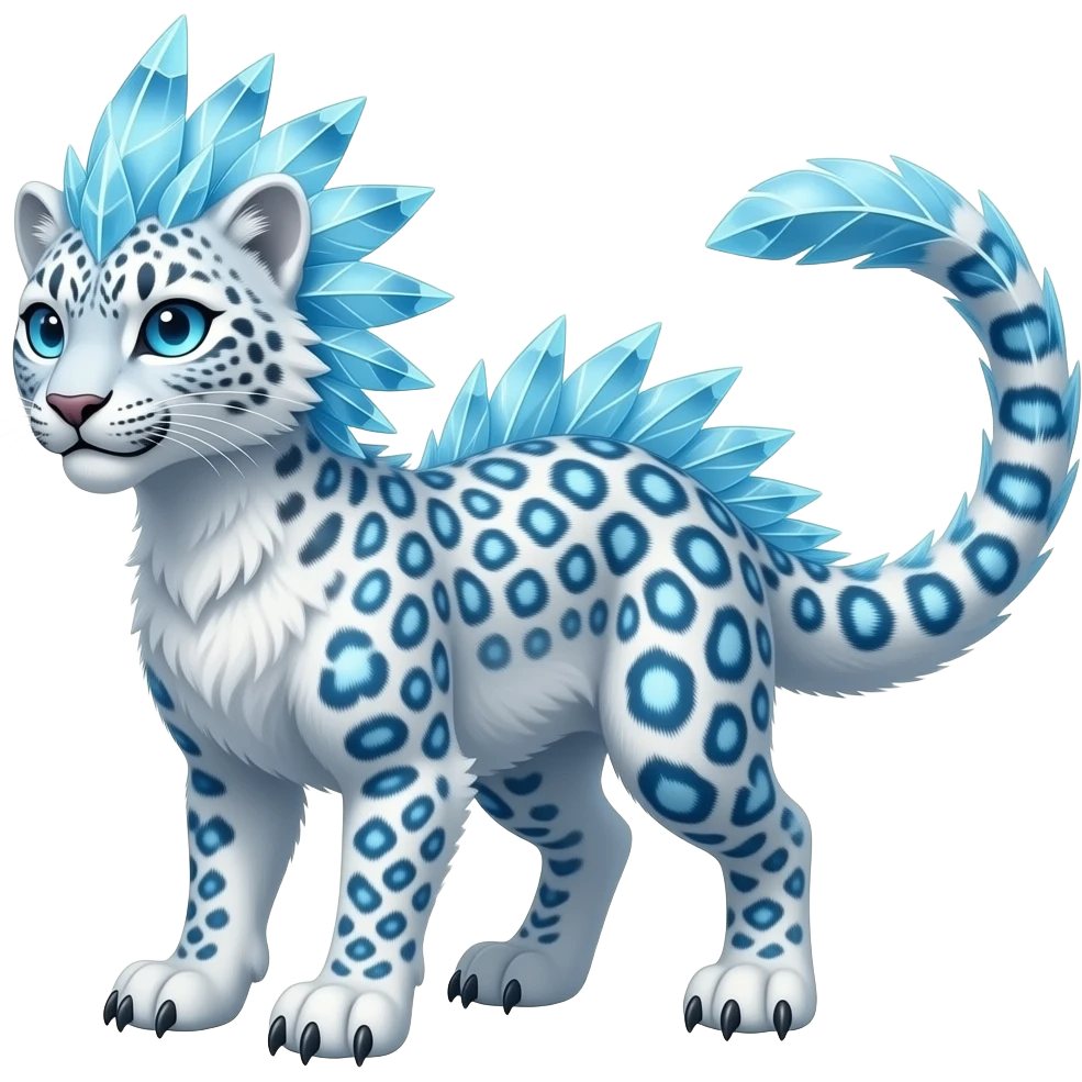 Realistic tribal-patterned furry fuzzy fluffy Shiny futuristic glacial icy feathery beautiful gorgeous snow-leopard-velociraptor-Absol-Charizard-Hybrid emoji