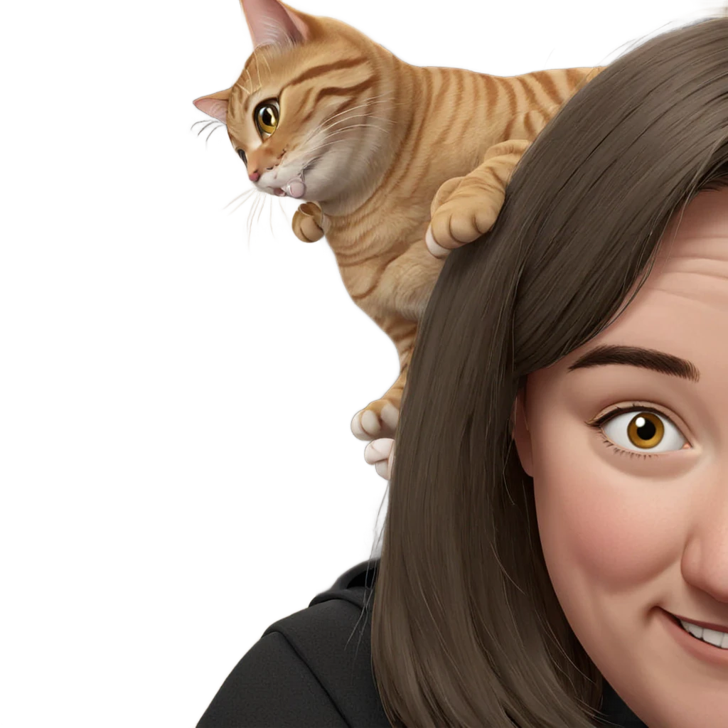 smiling girl with cat emoji