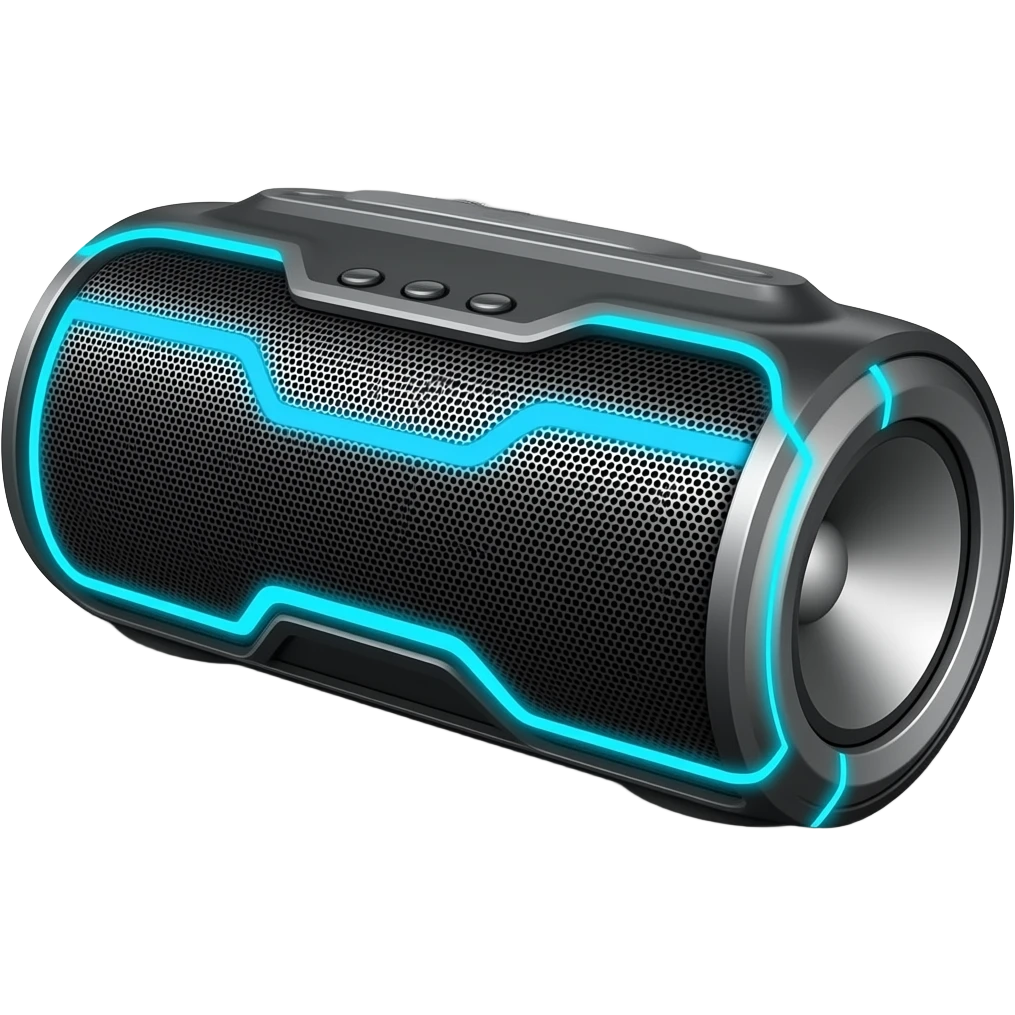 bluetooth speaker with blue neon emoji