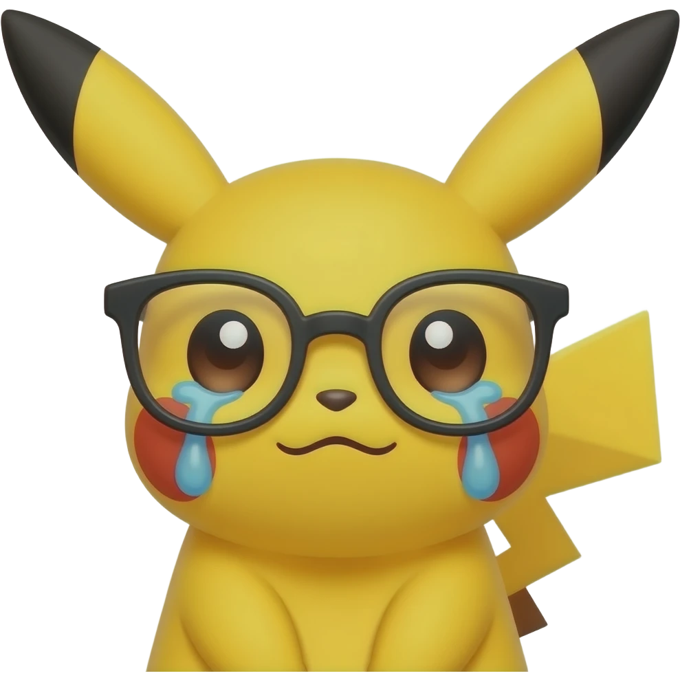 crying  pikachu with glasses emoji
