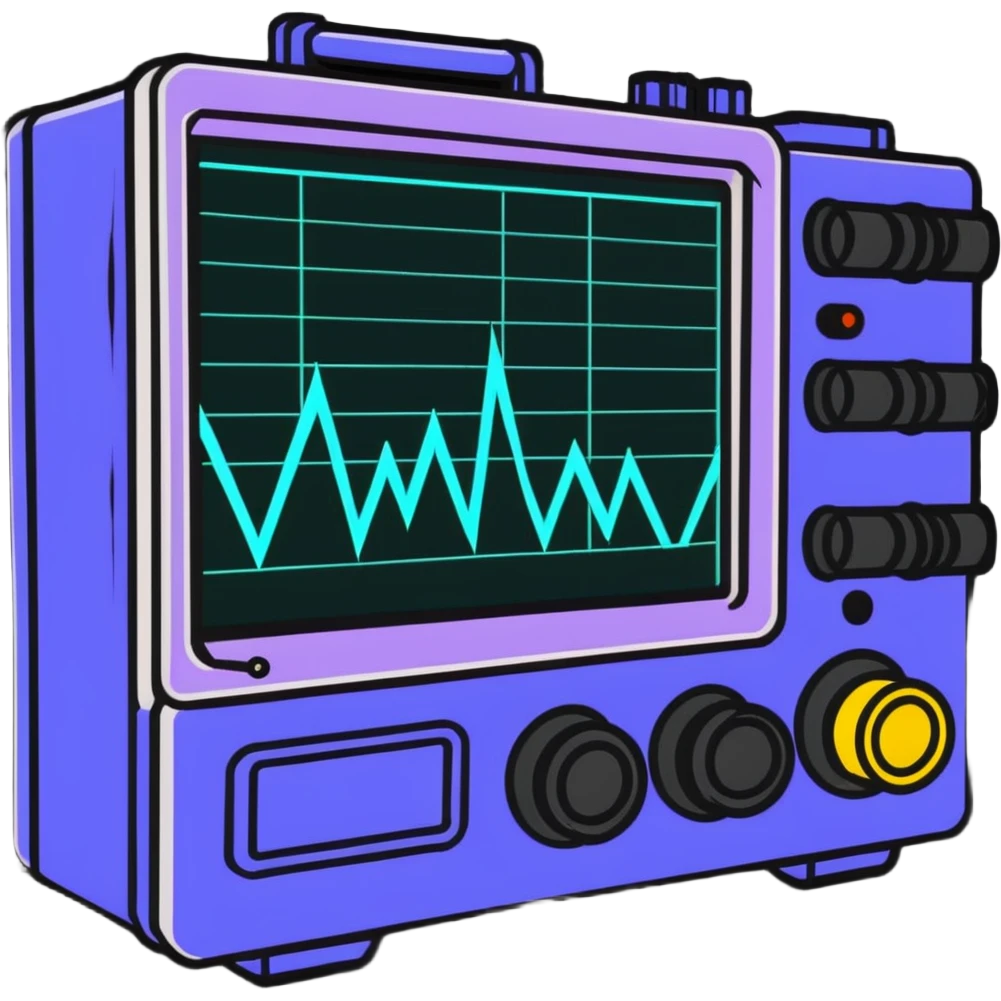 An oscilloscope electronic test instrument with sine wave pattern on display screen emoji