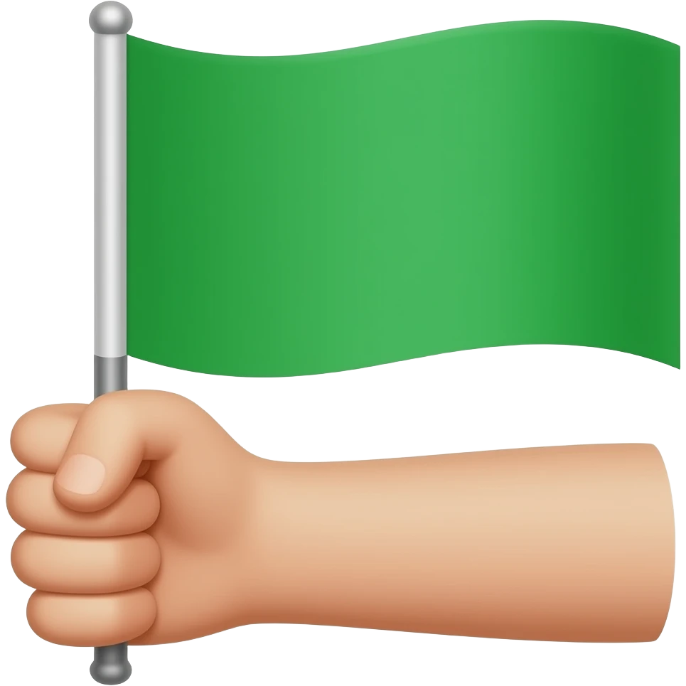 A hand holding a green flag emoji