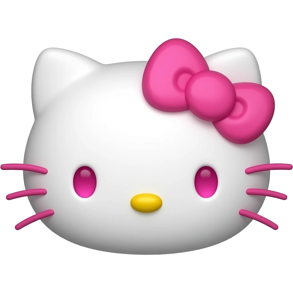 Recreate this Hello Kitty-style 3D emoji, keep everything the same, change eyes to pink and whiskers to pink, keep all other colors unchanged, smooth glossy 3D style, centered, no background, high resolution. emoji