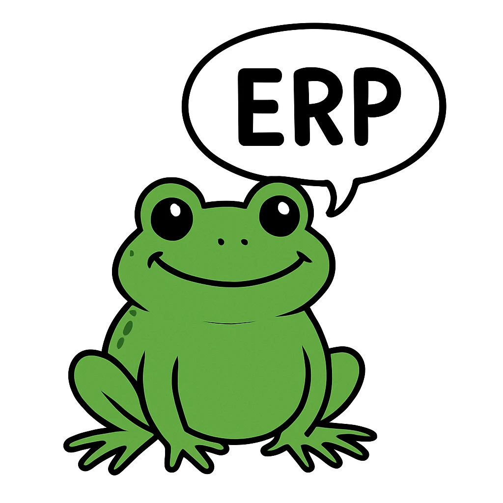 Change the sign to a speech bubble that says 'ERP', keep the frog and style the same. The original style is a green bufo frog meme style. emoji