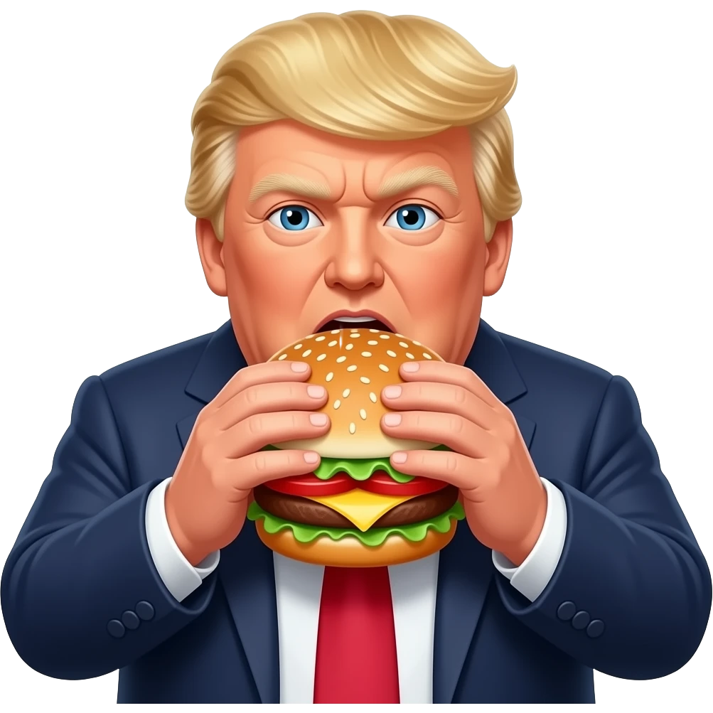 Donald trump as a very fat person eating a burger emoji