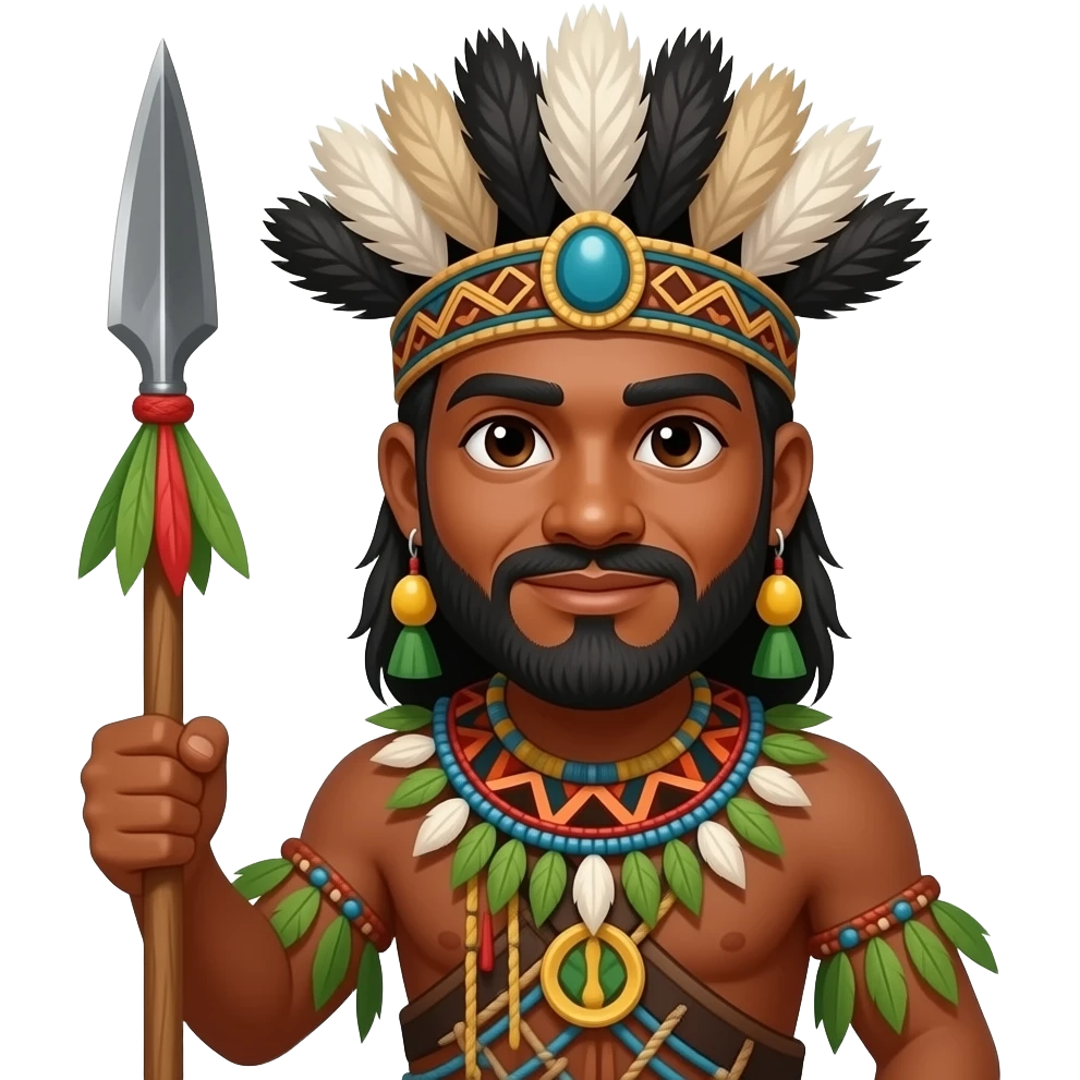 Create a tribal chief emoji showing full Vanuatu traditional costume with spear emoji