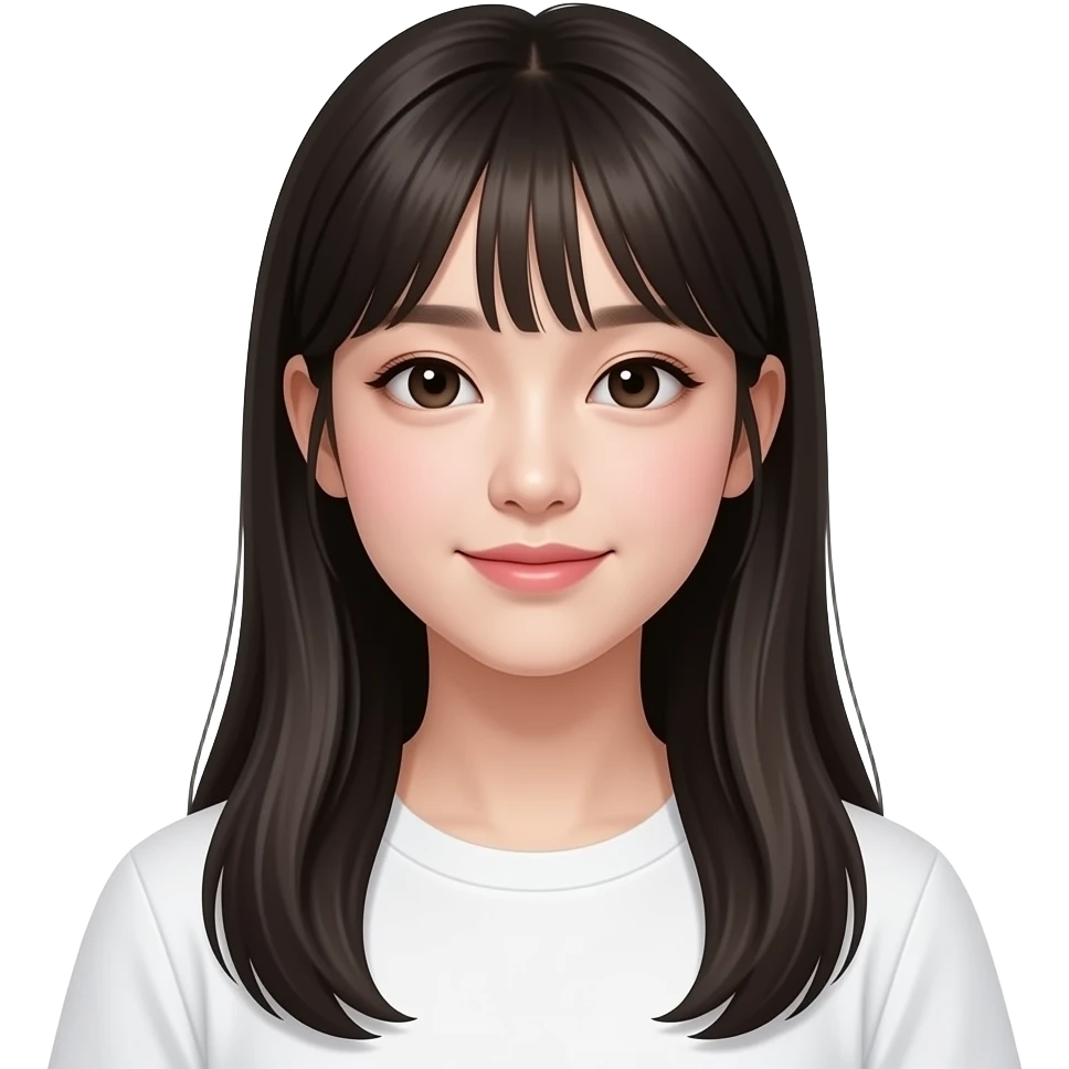 피부가 하얗고 머리가 긴, 앞머리가 없는 (머리가 쇄골까지오는) 피부가 하얀 10대 한국인 여자 emoji