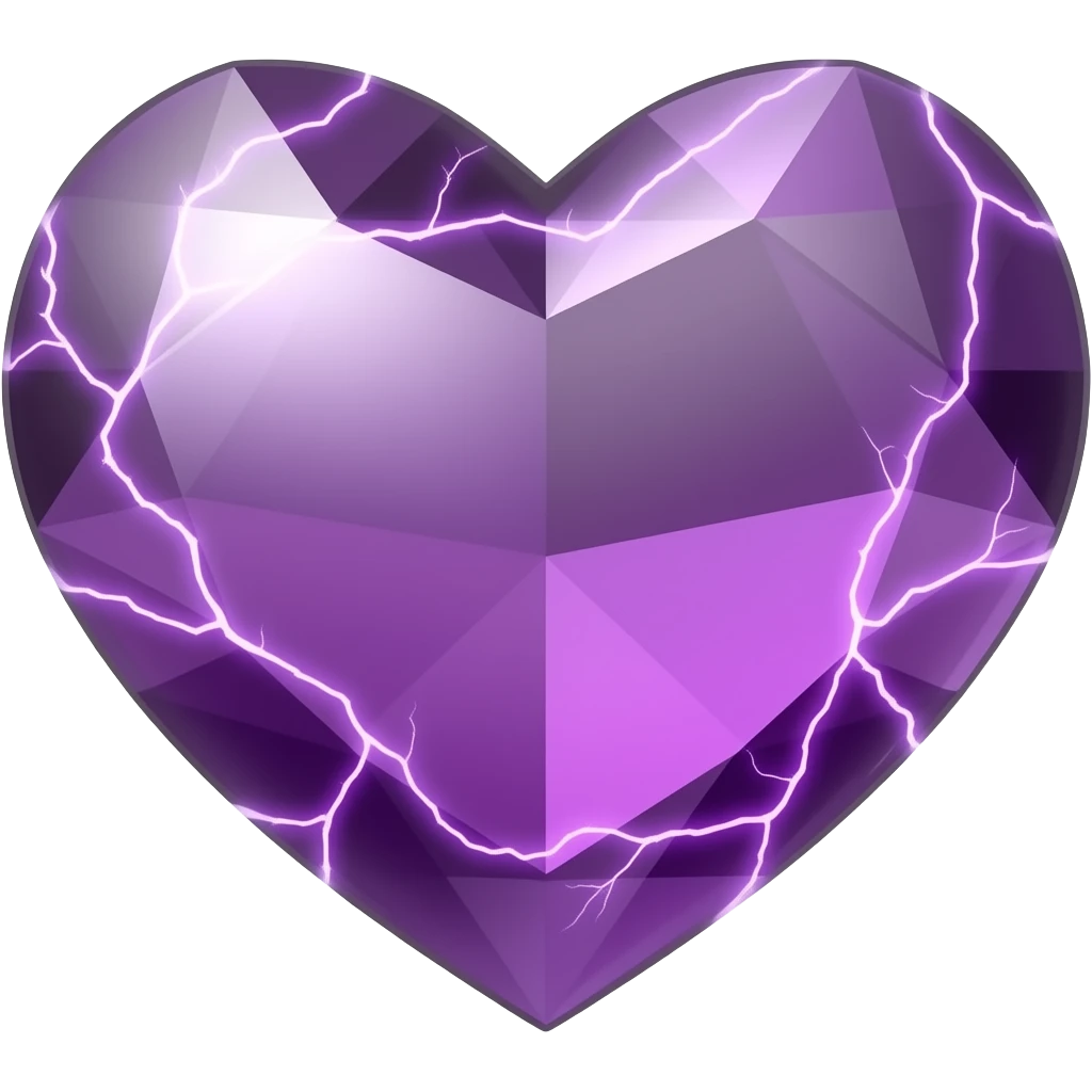 purple electricity gemstone heart, electricity arcing across the heart emoji