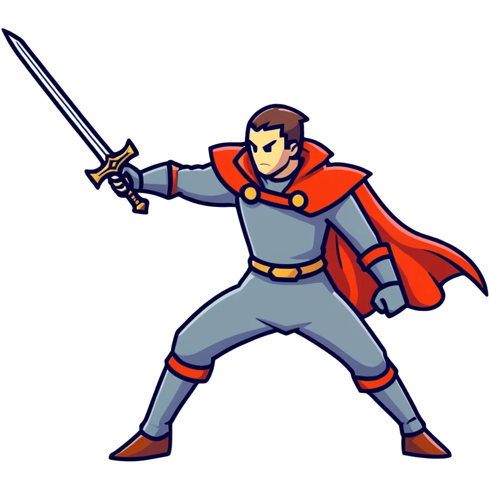 duelist with cape and sword ready to fight emoji