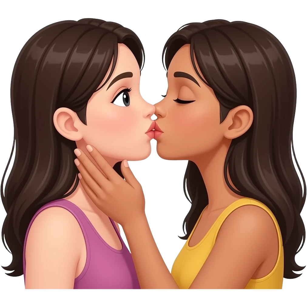 two females kissing each other and touching their faces emoji