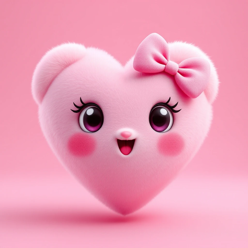 pink heart emoji with a bow, extra cute, big eyes, blushing cheeks emoji