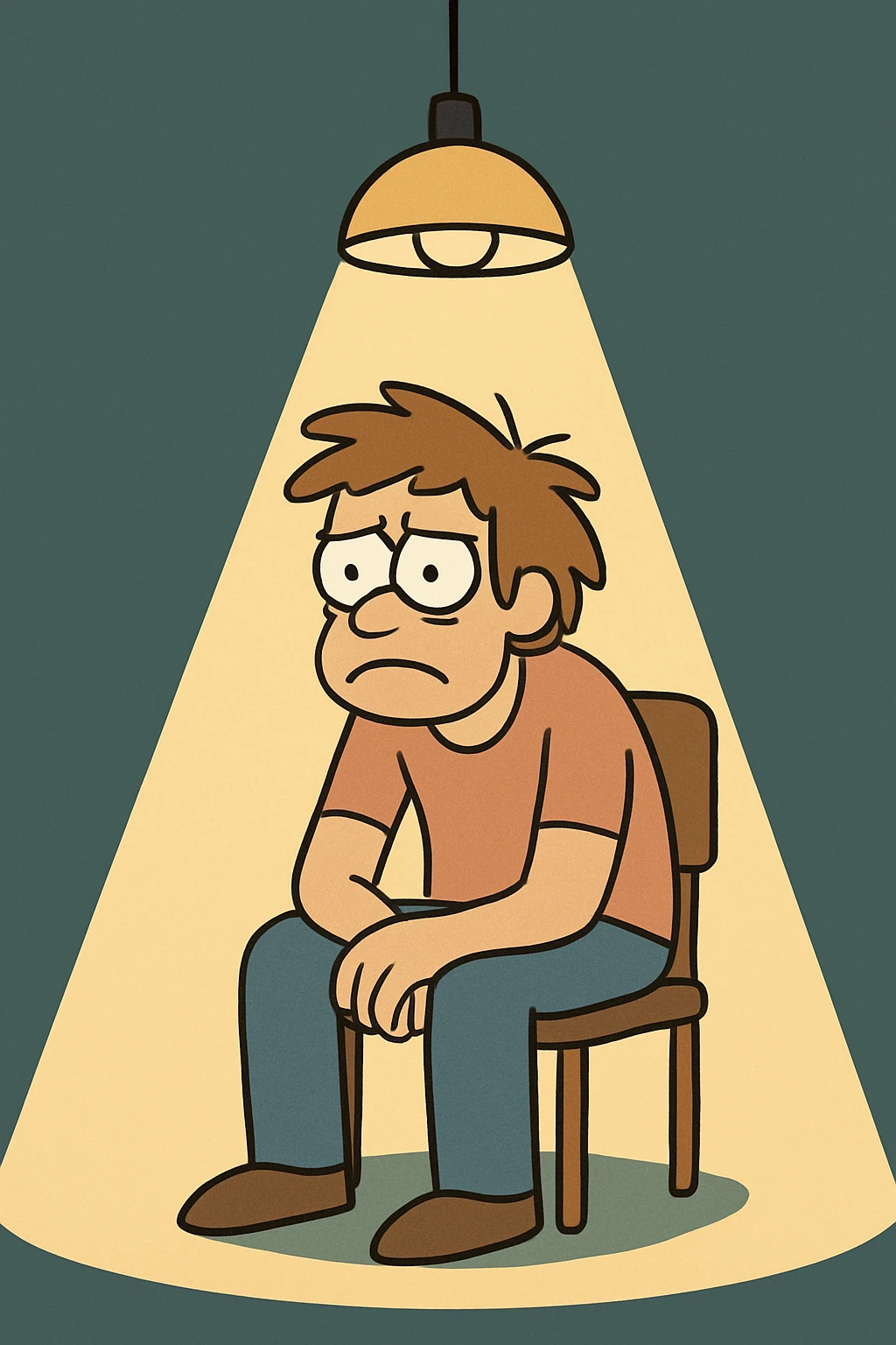 minimalistische Illustration einer sitzenden Person unter einer Lampe, die sie direkt anstrahlt, deutlicher Lichtkegel emoji