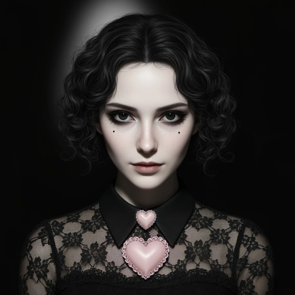 goth profile picture with a heart accent, cute, expressive, minimal, variation 4 emoji