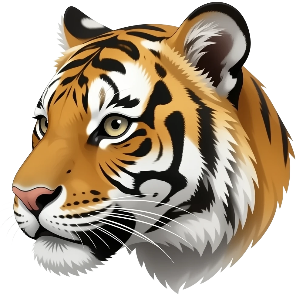 A little bit tiger head very realistic Turn sideways gray eyes But see  like anime eyes emoji