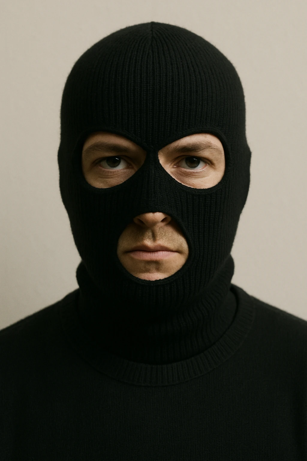 portrait of a white man with a black ski mask, simple background emoji