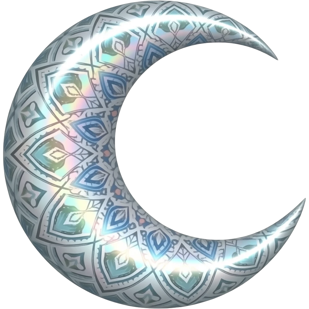 glossy iridescent crescent Mandala damask moon emoji
