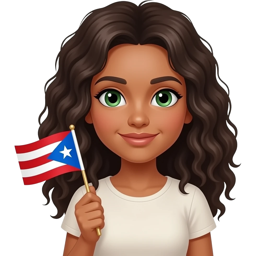 Light skin Afro Latina green eyes Boricua girl con bandera emoji
