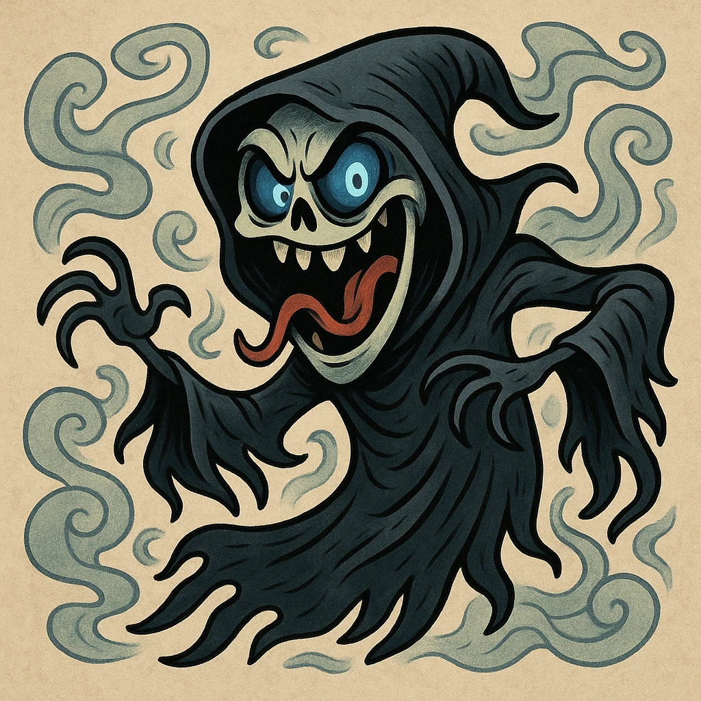 dementor, stylized as a cartoon villain, exaggerated features, swirling mist, unique style, playful yet menacing emoji