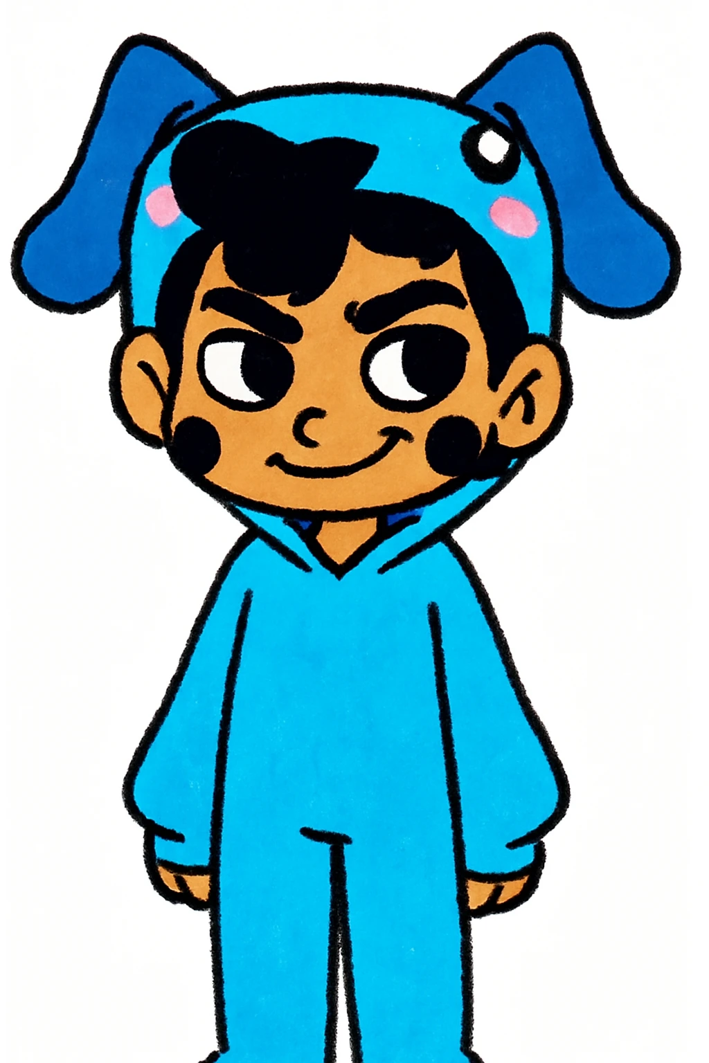 Keep the picture quality and style exactly the same as the original image. Change the character's expression to a mischievous look, maintaining the same style and details. emoji