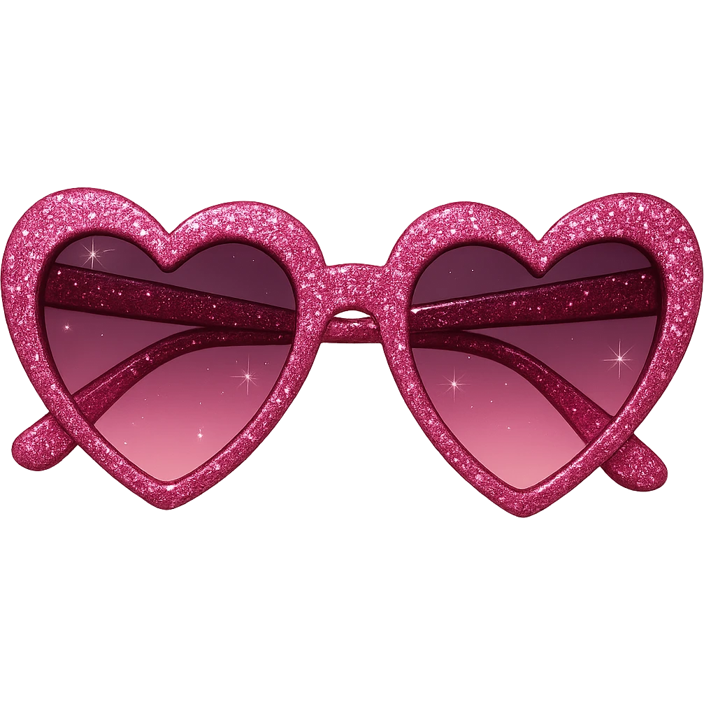 girly sparkling sunglasses with heart-shaped frames, no background, shiny and stylish emoji