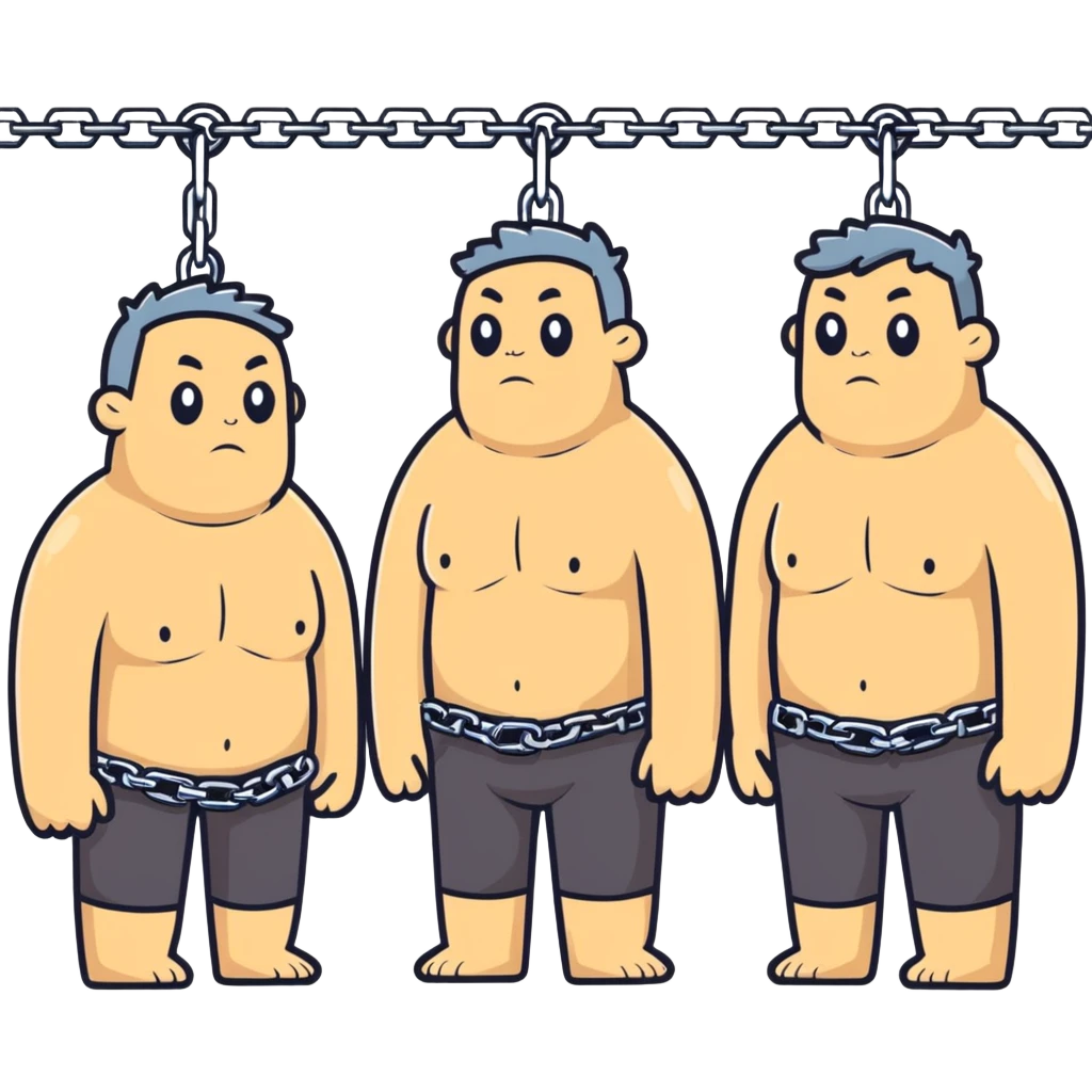 Four really huge Gus no shirts  chains & padlocks hanging off them emoji