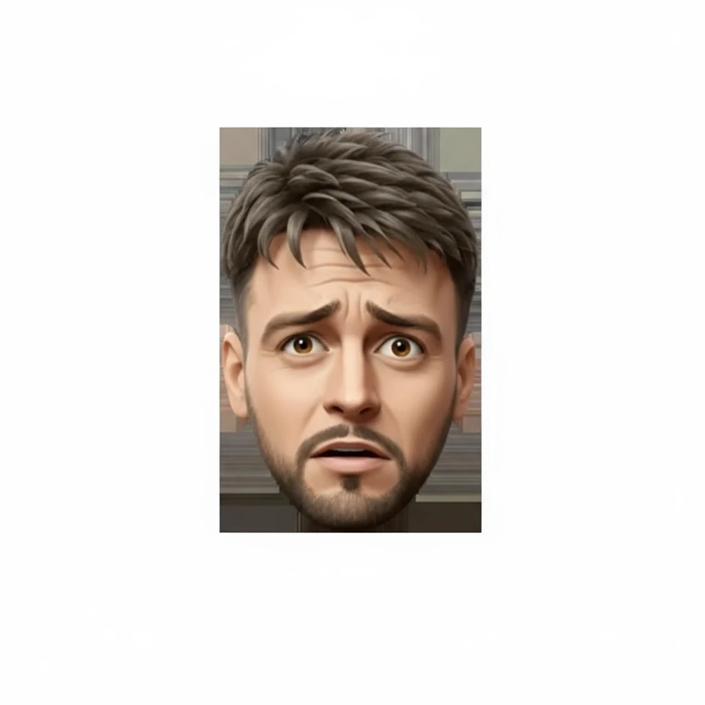 нарисуй этого человека тревожным  лицом, без фона emoji