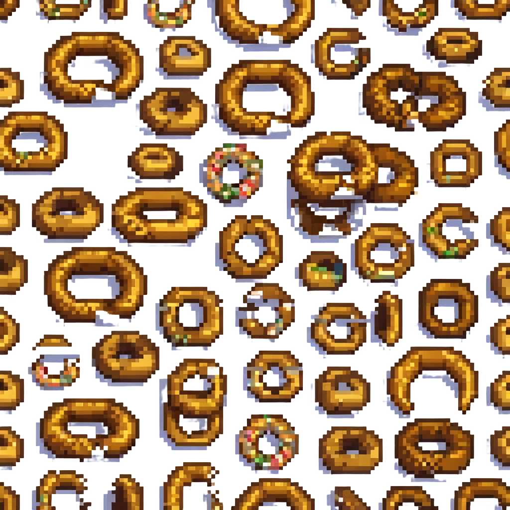 pixel art simit, top-down view, golden brown, sesame texture emoji