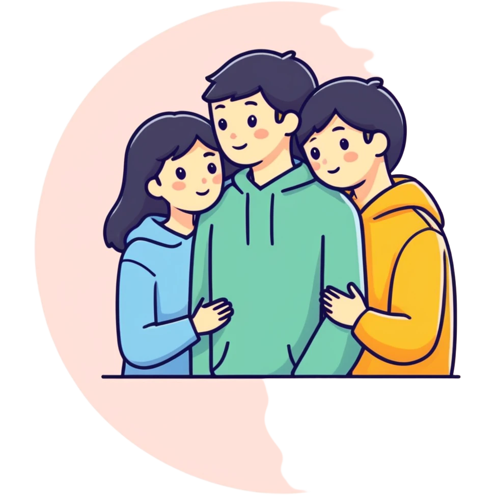 Two couples huddled  emoji