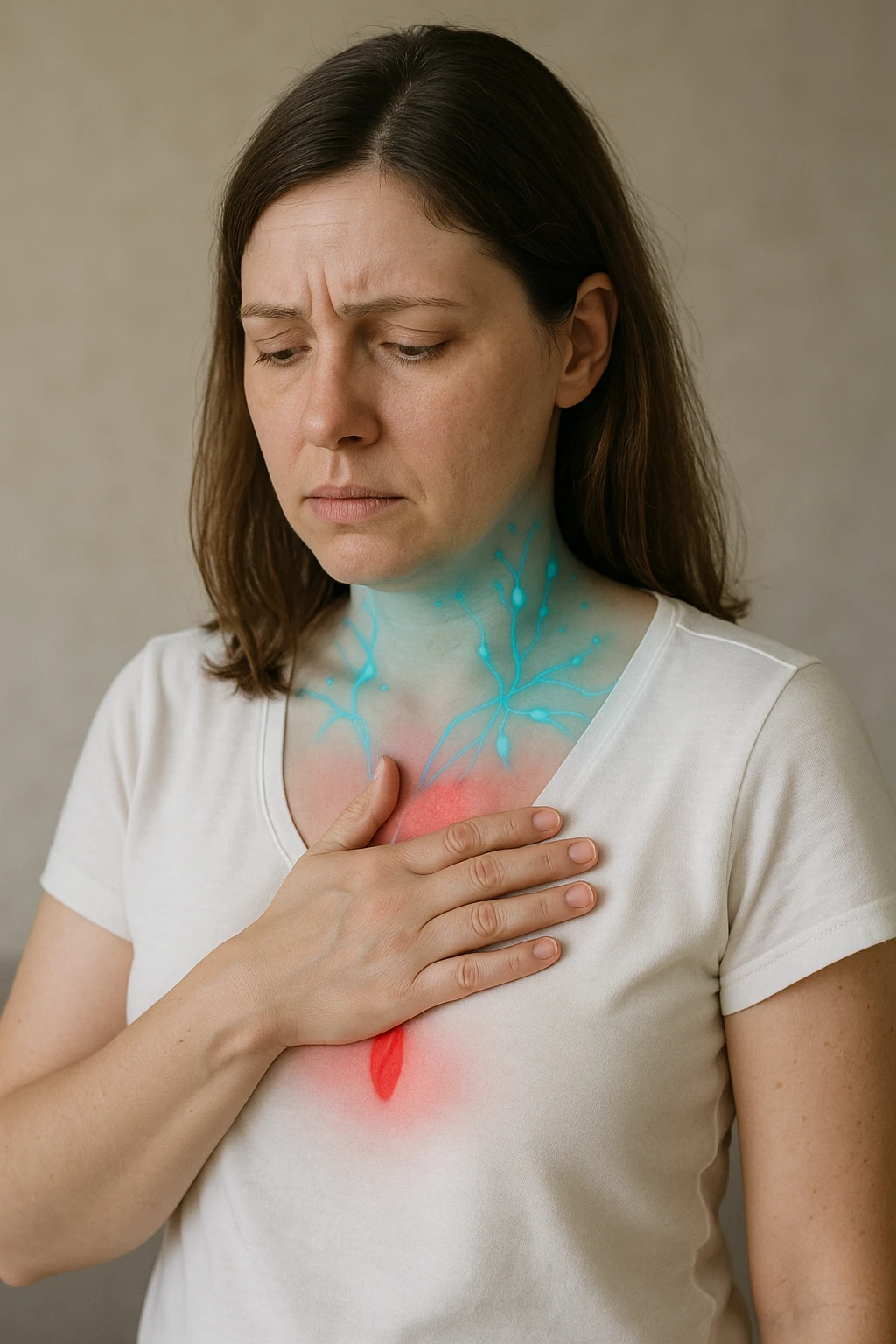 Donna con problemi cardiovascolari e linfatici a causa della sua PCOS, immagine realistica emoji