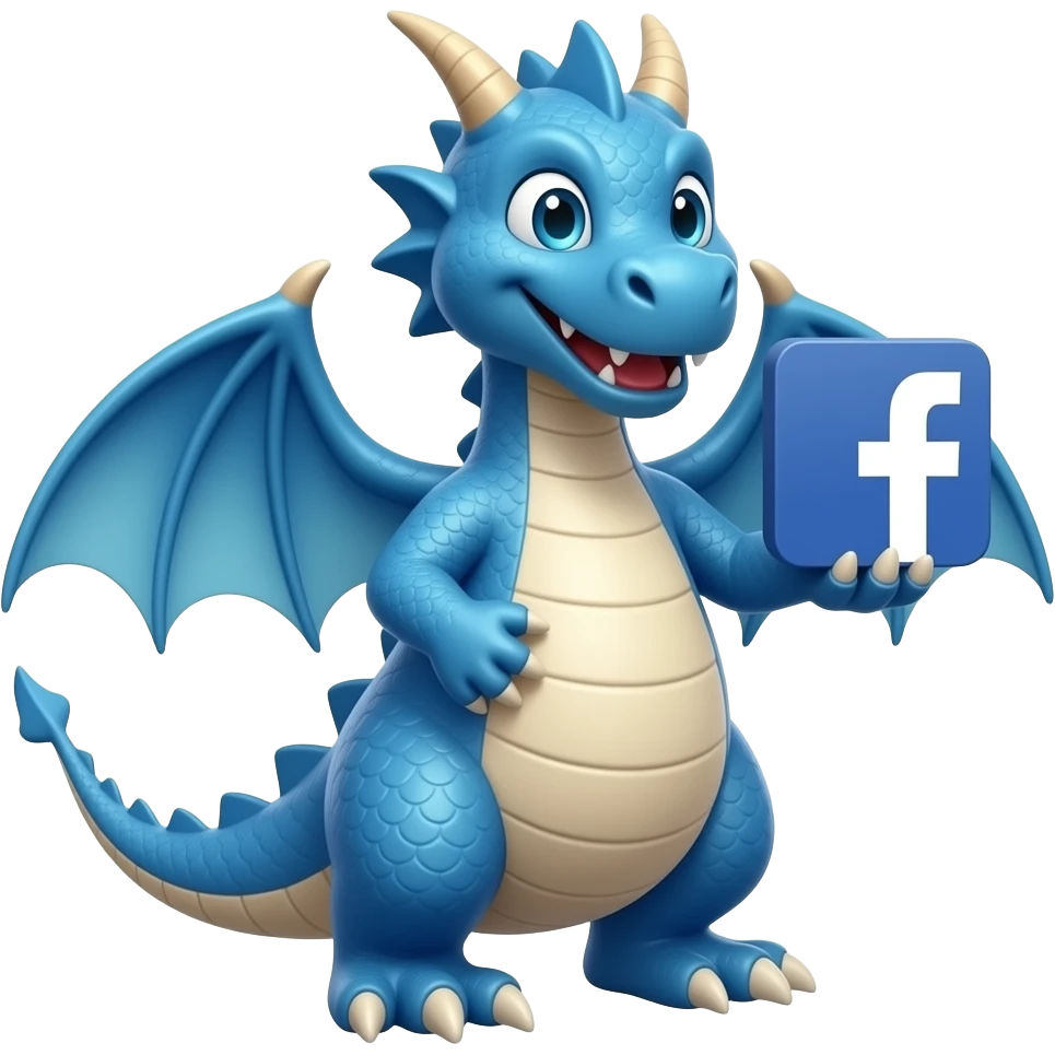 Blue dragon holding facebook logo emoji
