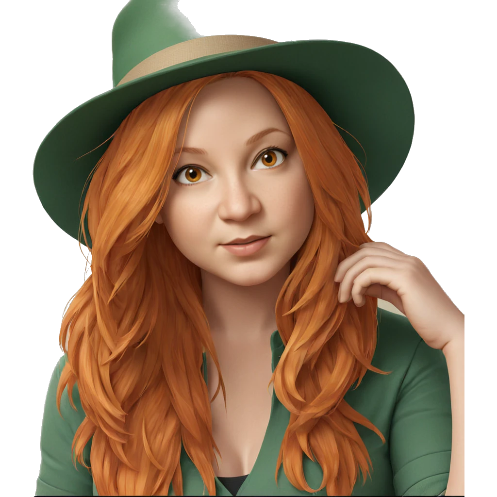 orange haired girl in hat emoji