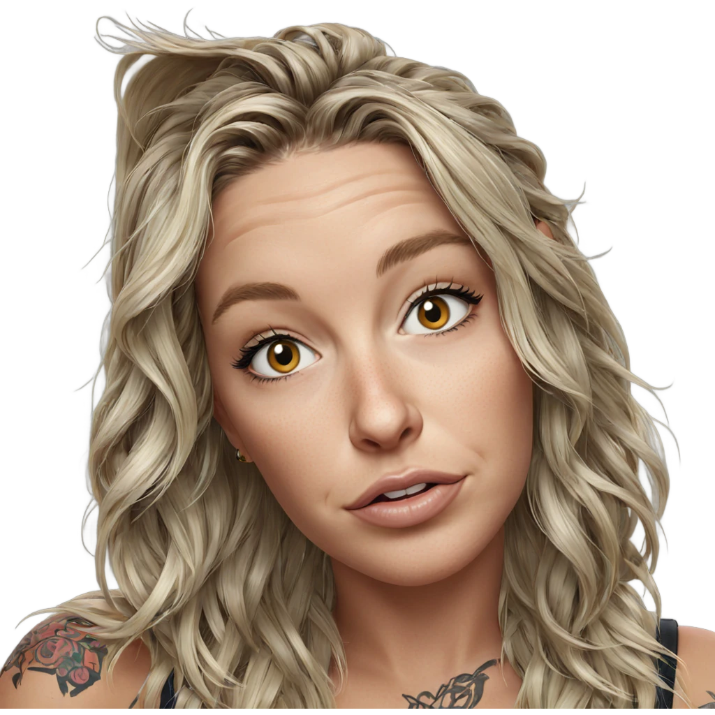 blonde girl portrait with tattoo emoji