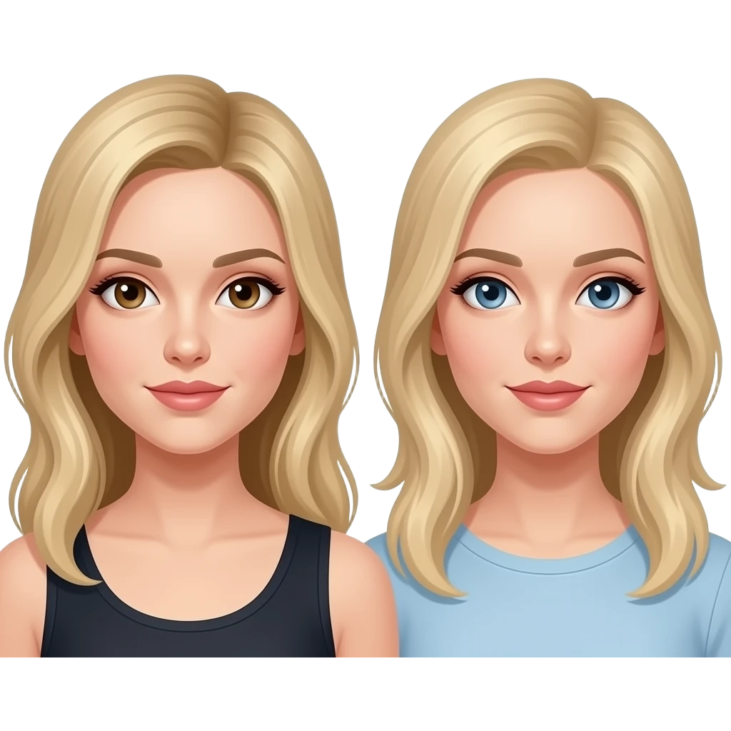 Caucasian females with blonde hair brown eyes the other one blonde hair blue eyes emoji