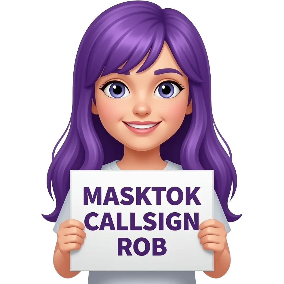 girl with long purple hair with a MASKTOK CALLSIGN ROB sign emoji