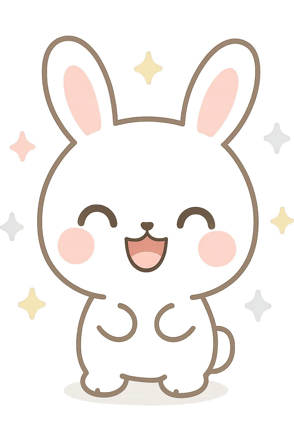 Enhance the bunny by making its fur a pure, bright white color while keeping the kawaii style, pink cheeks, and all other features the same. No background. emoji