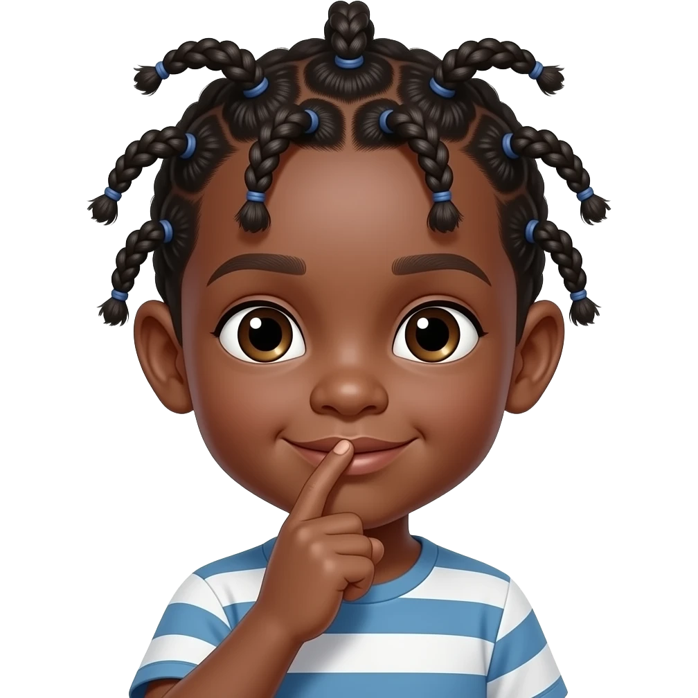 un peit garcon a la peau foncé avec de plusieurs tresses ranger qui met un doigt devant sa bouche emoji