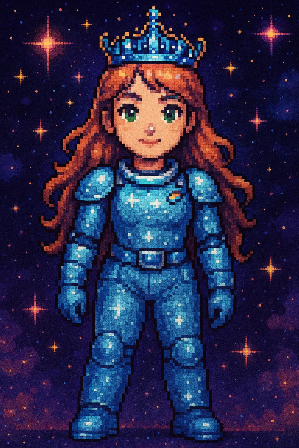 A space princess with a crown, pixel art style emoji