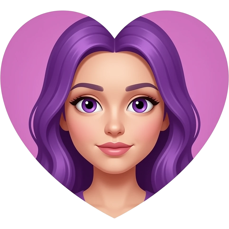 sexy girl with long purple hair and purple eyes with a heart emoji