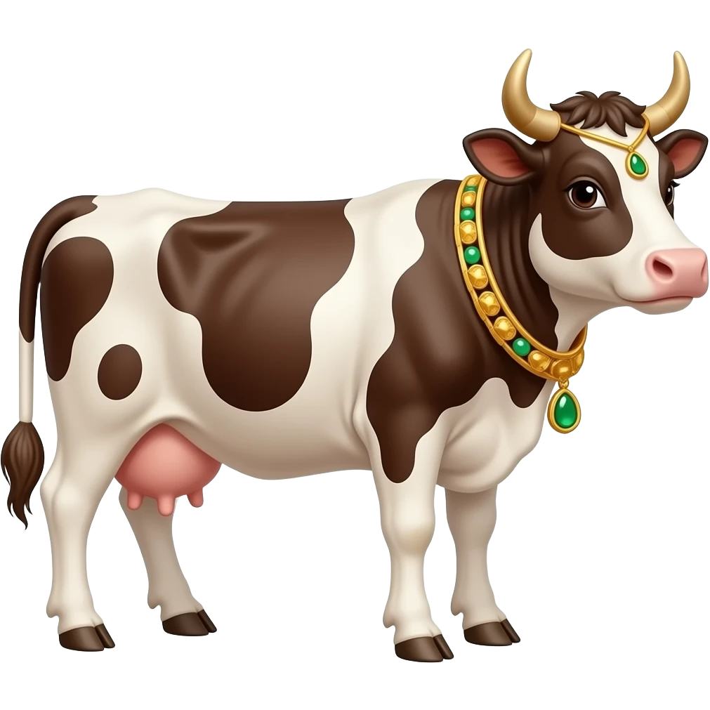 full body cow emoji facing towords right side with gold jewellery emoji