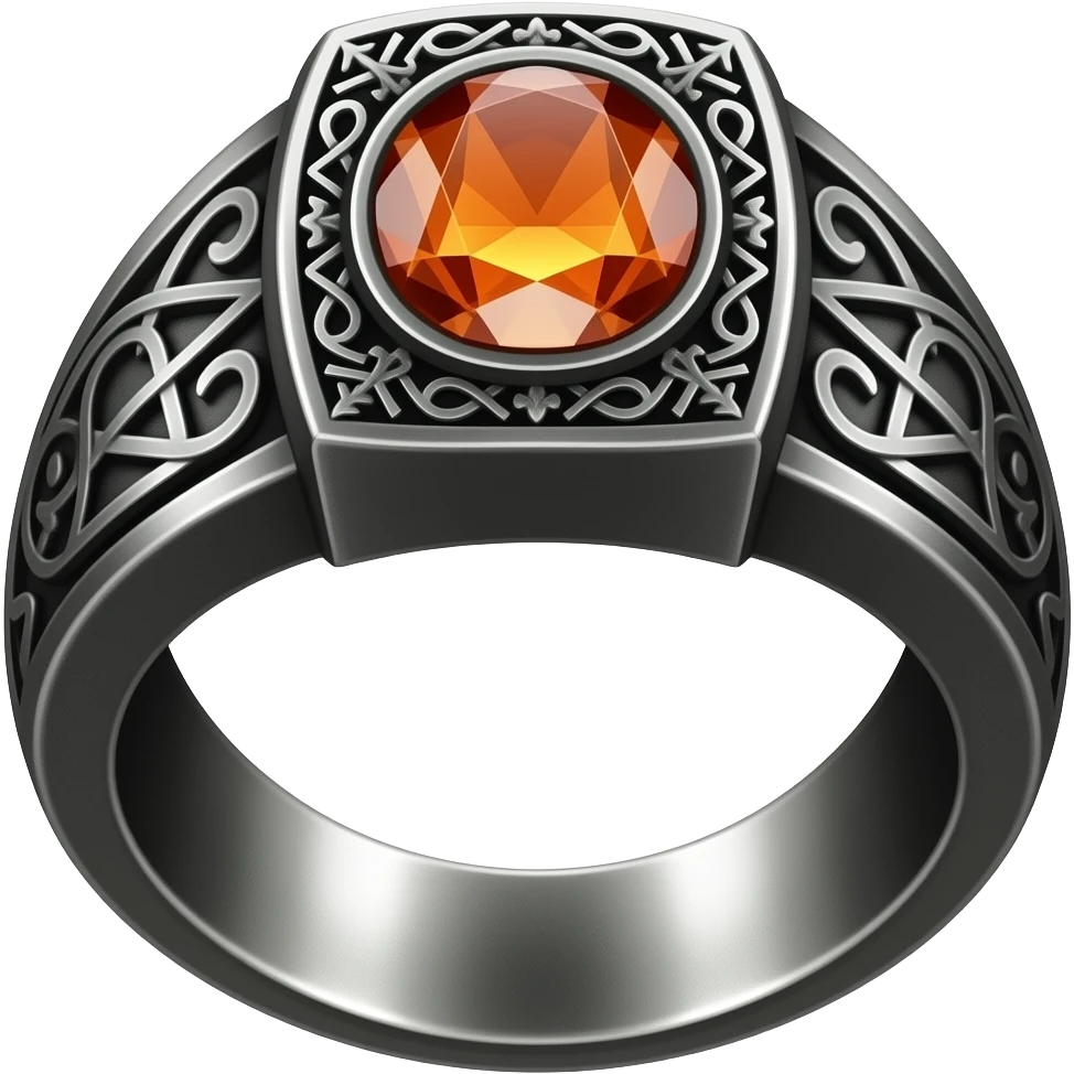 I need a ring representing an umbra pontifex, a dark priestess. It is a mysterious occult symbol, fit for a warlock. Embossed with details and maybe a gem. The color scheme is orange and salmon color emoji