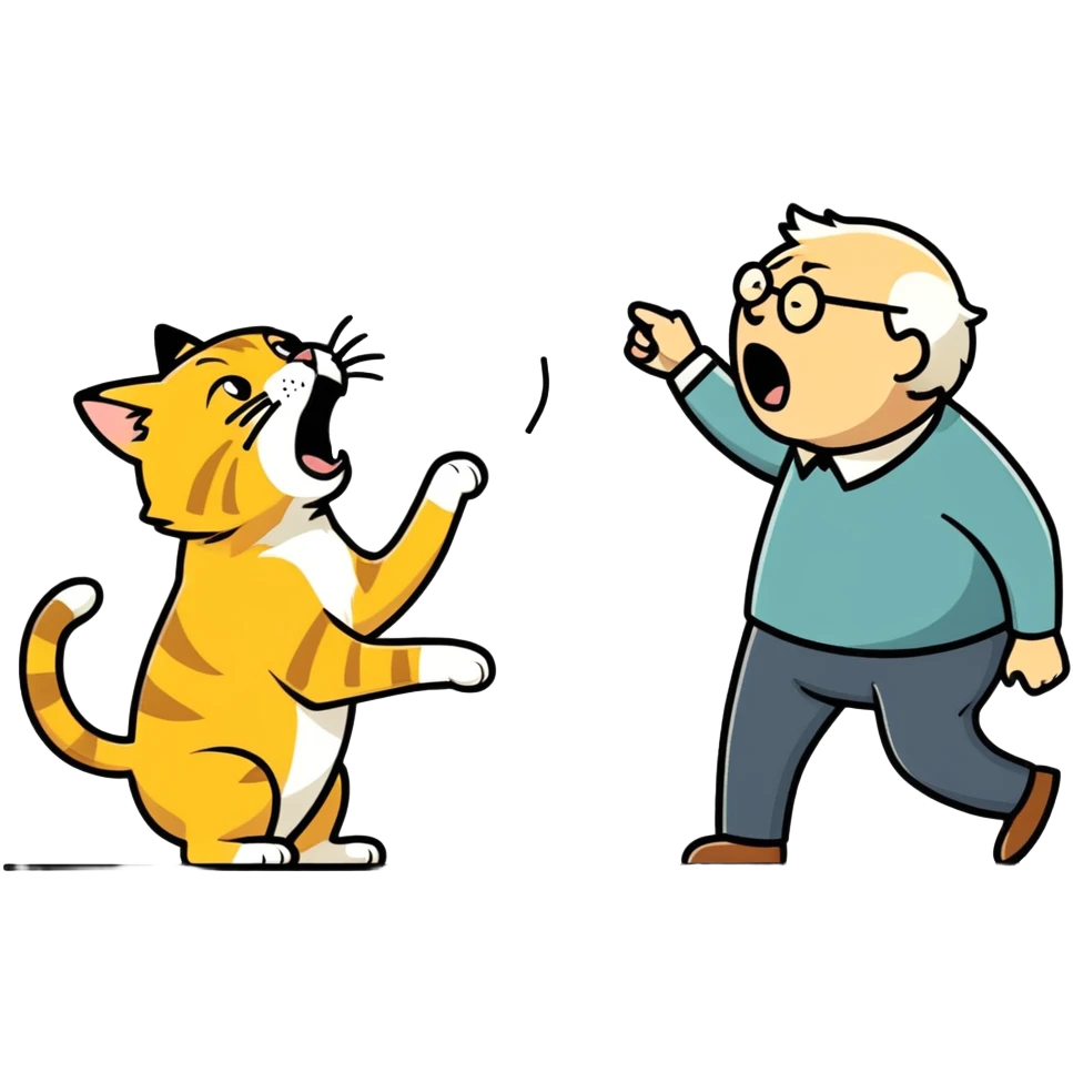golden cat ￼ yelling at old blind man ￼ emoji