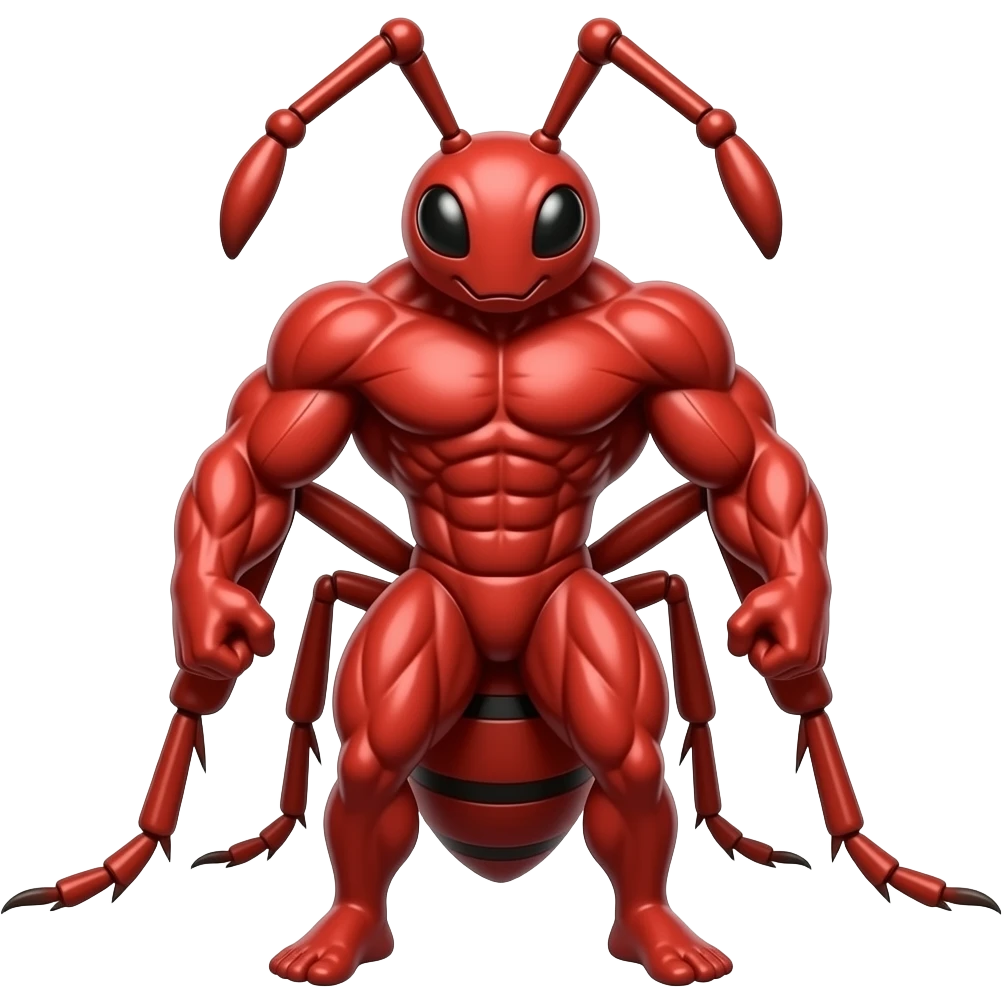A red muscular ant, cartoon style emoji
